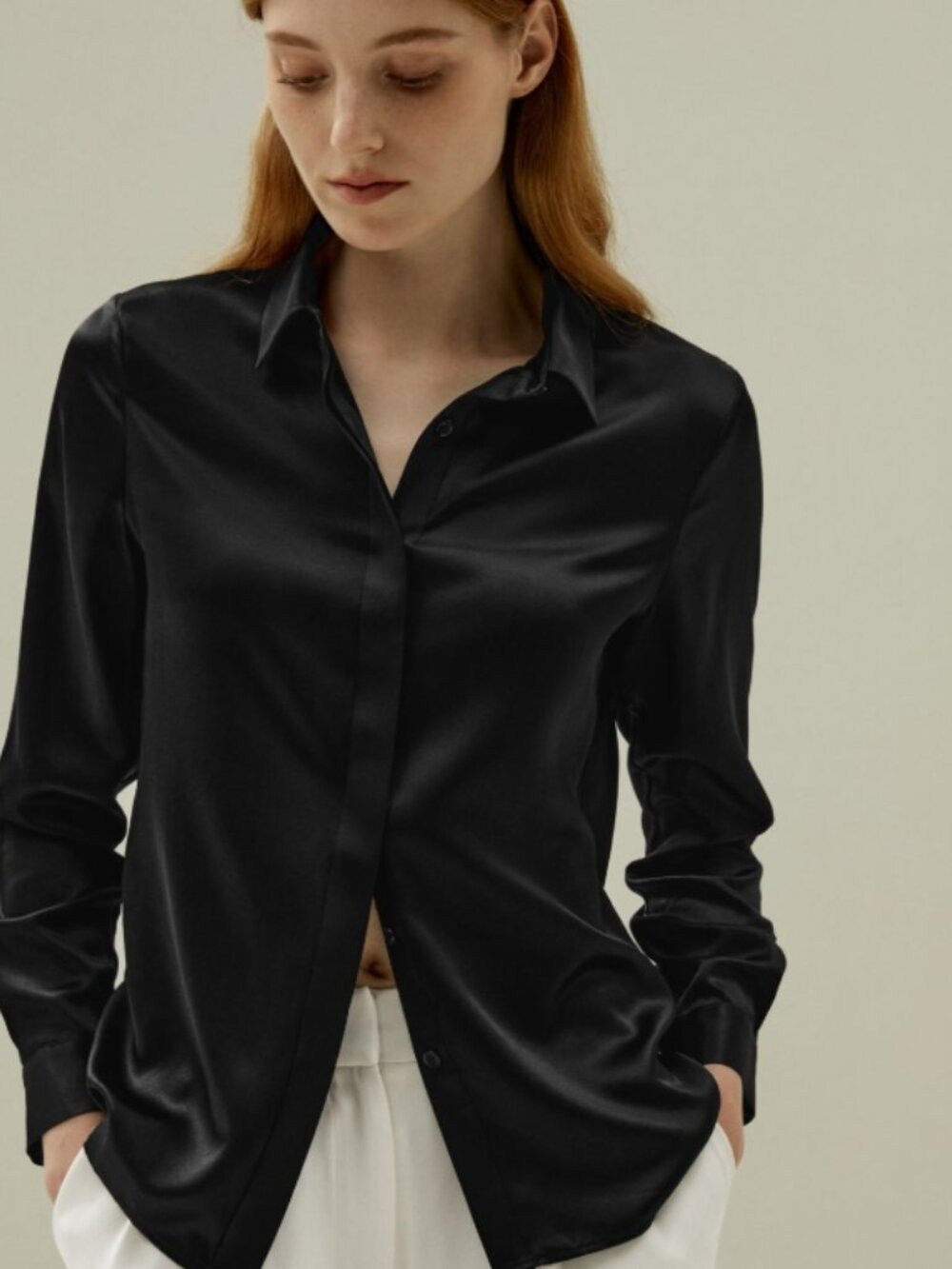 EUC LILYSILK Basic Concealed Placket Silk Shirt Black in XL